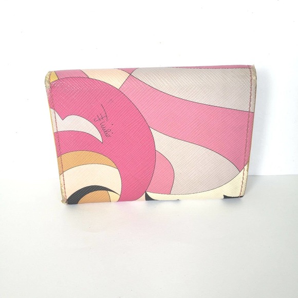 Emilio Pucci Mini Card Holder Bill Coin Colorful Wallet Small Compact Geometric - Picture 2 of 10